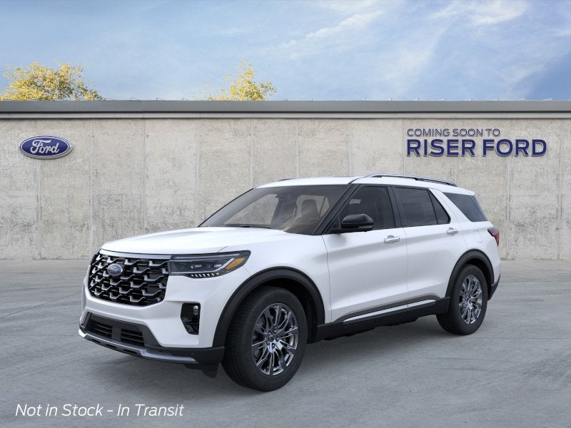 2026 Ford Explorer Platinum in Star White Metallic Tri-Coat — front three-quarter view