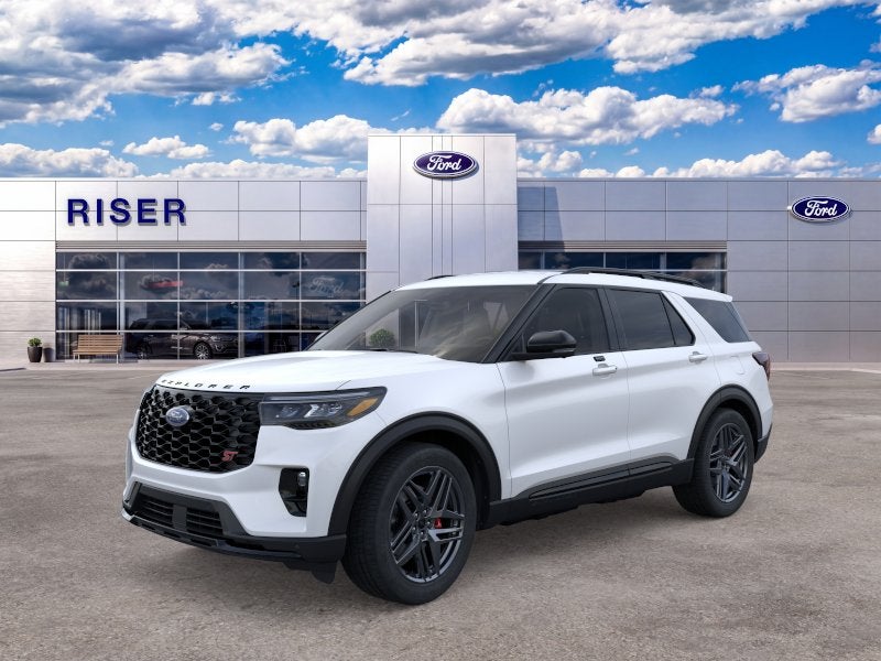 2026 Ford Explorer ST in Star White Metallic Tri-Coat — front three-quarter view